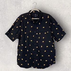 Visive Button Down Shirt Black Taco Tuesday Print Short Sleeve, Size 2XL
